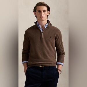 Polo Ralph Lauren Men Mesh-Knit Quarter-Zip Sweater Brown Heather Size XXL NEW
